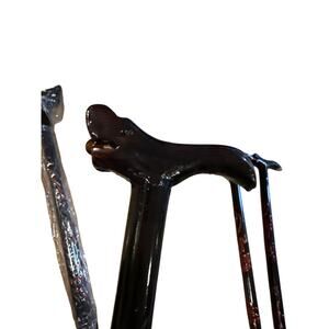 Hand Carved & Painted Black w/Red Wood Wooden Cane Asian Dragon Marble in Mouth